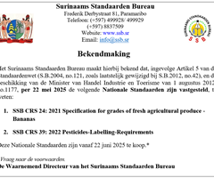 Kennisgeving vaststelling Nationale Standaarden voor Bacove en Pesticide